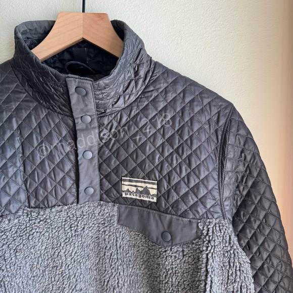 Patagonia Mixed Media Snap-T Pullover Medium Forge Grey Sherpa Quilted Jacket M - Picture 13 of 16